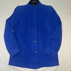 VTG Freddi Gail Wool Blend Blue Trench Coat Black Lined Women T21